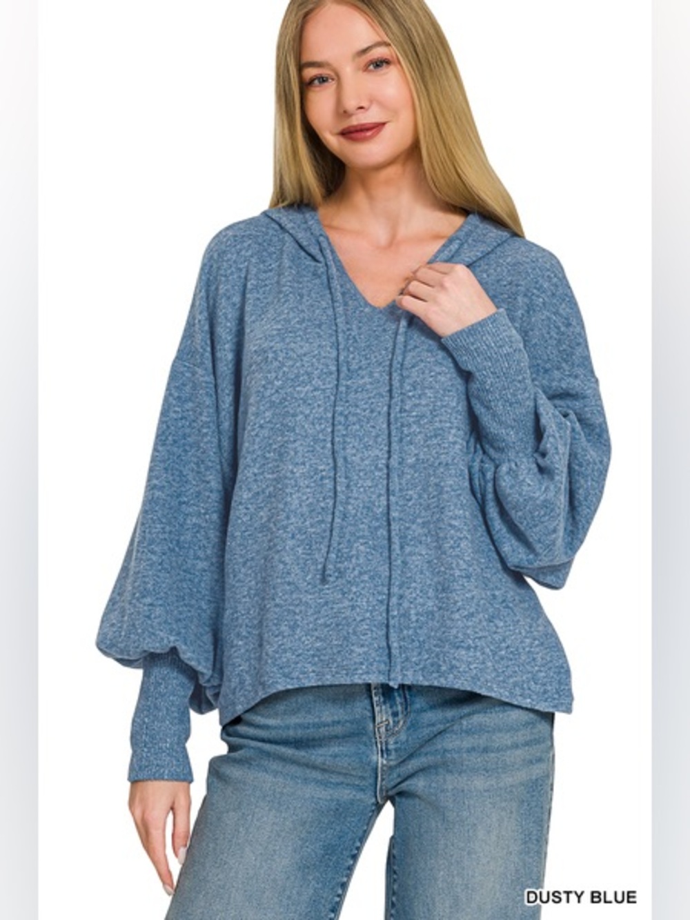Zenana Cozy Women's Hooded Pullover Sweater - Blue